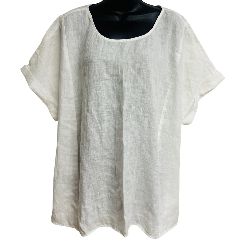 J Jill Pure Jill Linen Top Women White Short Sleeve Relaxed Fit Plus Size 2X New
